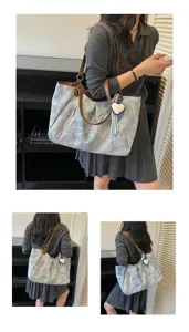Korean style vintage large capacity tote bag for women chic shoulder bag casual daily use