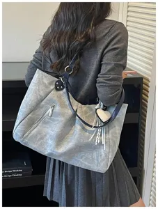 Korean style vintage large capacity tote bag for women fashion casual everyday shoulder bag