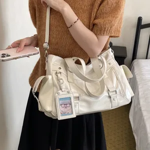 Borsa a tracolla in pelle verniciata bianca grande capacità borsa shopper casual donna
