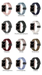 Magnetic folding leather watch band for Apple Watch, 12 color options, stylish replacement strap.