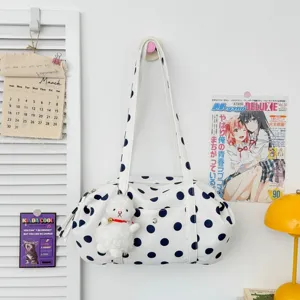Borsa a tracolla casual da donna a pois con grazioso ciondolo di pecora in peluche.