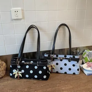 Sac Bandoulière en Toile à Pois pour Femmes Sac à Épaule Décontracté Sac Main Oreiller Élégant Avec Fermoir à Serrure Sac Classique