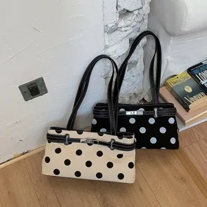 Sac à épaule à pois pour femme, élégant sac sous les bras rétro avec verrou en métal.
