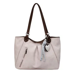 Stylish women canvas tote bag with brown straps, large capacity casual shoulder bag daily.