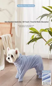 Dog bathrobe pet drying towel super absorbent wearable bathrobe for puppy small dogs blue