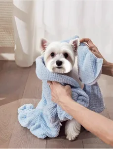 Pet quick drying dog bathrobe super absorbent microfiber towel for bath time detailing view.