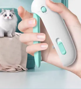 Ergonomic pet nail clipper with adjustable size guards and secure lock design for safe grooming.
