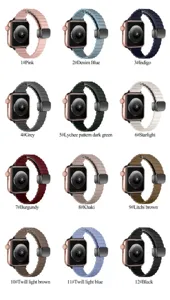 Detailed view of magnetic folding buckle leather watch bands available in multiple stylish colors.