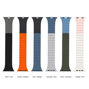 Bracelet de montre magnétique en silicone colorblock pour Apple Watch, détail pratique.