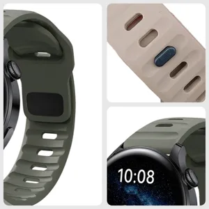 Universal silicone watch strap replacement, 20mm 22mm breathable band with square buckle.