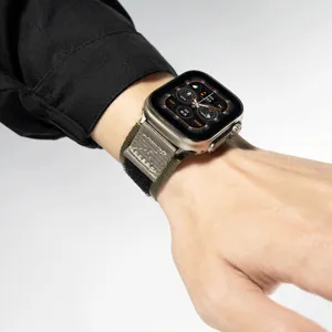 Tactische nylon geweven horlogeband voor smartwatch, duurzaam klittenbandontwerp.