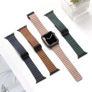Magnetic leather watch band replacement strap compatible with apple watch ultra series