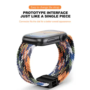 Detail view of the colorful braided nylon magnetic loop watch strap with secure metal buckle.