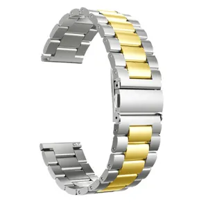 Close-up detail of the two-tone stainless steel watch band with silver and gold links.
