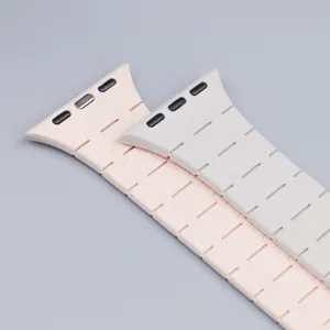 Bracelet de montre en silicone compatible Apple Watch, bracelet de rechange rose et gris.