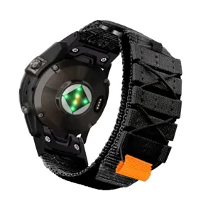 Durable woven nylon loop watch strap featuring an orange pull tab, tactical sports replacement band.