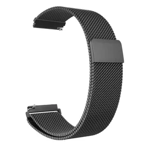 Black stainless steel mesh watch strap detail, breathable loop band with magnetic clasp.