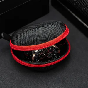 Portable watch storage case zipper hard shell mechanical watch travel protective box detail view