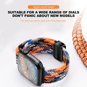 Braided nylon magnetic loop watch band for Apple Watch, compatible with all watch case sizes.