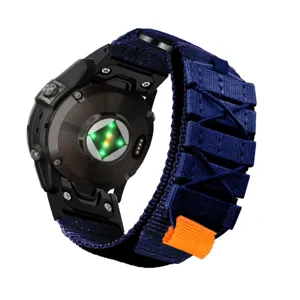 Durable nylon woven sport watch strap replacement for outdoor rugged smartwatches, secure fit.