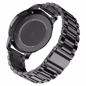 Black stainless steel metal watch band replacement compatible with smart watch models securely.