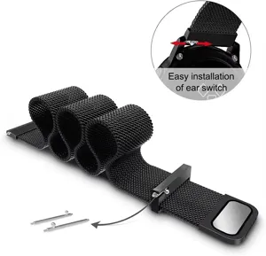 Milanese stainless steel mesh watch band detail showing quick release pin design.