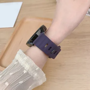 Detailed view of the universal silicone watch strap showing texture, purple color and buckle.