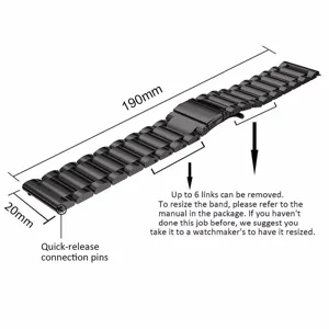 Universal stainless steel watch band replacement strap for smartwatches, 20mm width.