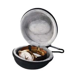 Portable watch travel case with soft plush interior lining and secure zipper closure design.