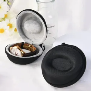 Portable watch travel case hard shell zipper storage box with soft plush lining for men women