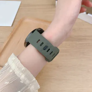 Olive green silicone replacement smartwatch band, 20mm 22mm universal strap detail view.
