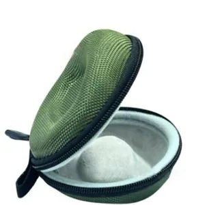 Portable green hard shell zipper watch storage box with soft interior protection lining.