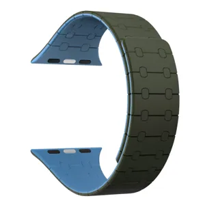 Bracelet de montre en silicone magnétique de remplacement compatible Apple Watch vert bleu