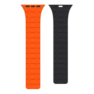 Bracelets de rechange en silicone compatibles avec Apple Watch, style sportif orange et noir.