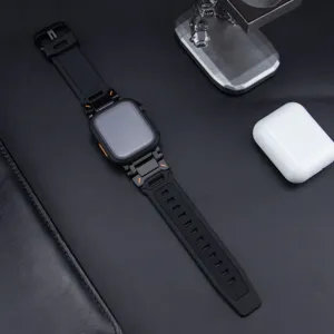 Robustes schwarzes TPU-Uhrenarmband und PC-Schutzhülle passend für Apple Watch Ultra Serie.