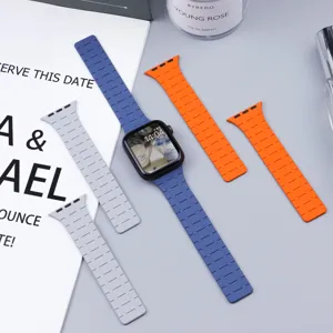 Bracelet de montre magnétique en silicone compatible Apple Watch, accessoire de remplacement.