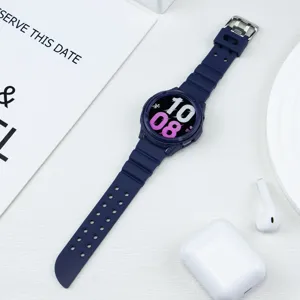 Blue silicone watch strap and protective TPU case set compatible with smartwatches.