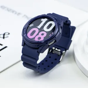 Dark blue silicone watch strap and TPU bumper case set for classic smartwatches, protective.
