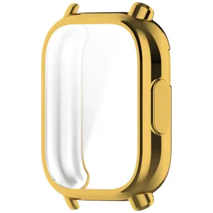 Gouden smartwatch beschermhoes met doorzichtige schermbumper en duurzame metalen afwerking.