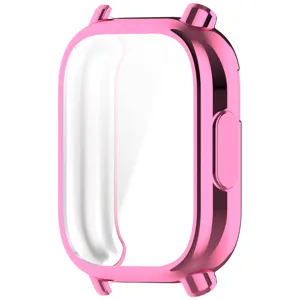 Detailopname van glanzende roze beschermende horlogekast bumper, strakke galvanische afwerking.