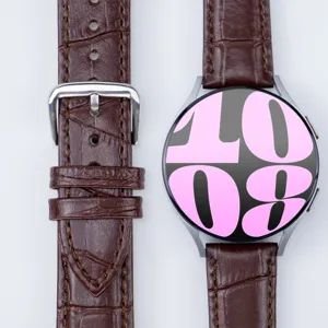 Bracelet de montre en cuir marron motif crocodile compatible avec montre connectée boucle