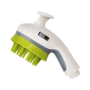 Pet shower head with silicone massage brush for dogs and cats bathing, convenient tool.