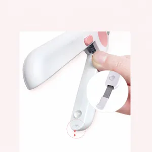 Pet nail clipper with hidden file LED light cat dog claw trimmer grooming tool white pink