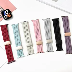 Breathable knitted nylon magnetic strap compatible with Apple Watch, comfortable and stylish.