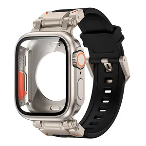 Robustes PC-Schutzgehäuse und schwarzes Silikon-Sportarmband für Apple Watch Ultra.