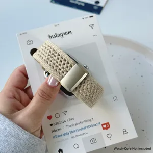 Detail view of the breathable woven nylon magnetic watch strap compatible with Apple Watch series.