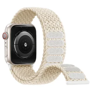 Nylon braided adjustable velcro watch strap for smart watch, breathable beige replacement band.