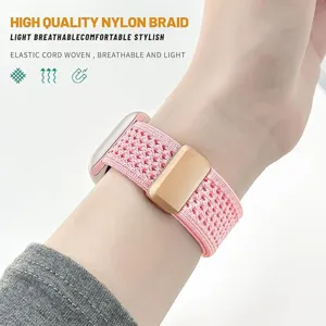 Breathable nylon magnetic watch band replacement compatible with smart watch wrist strap pink