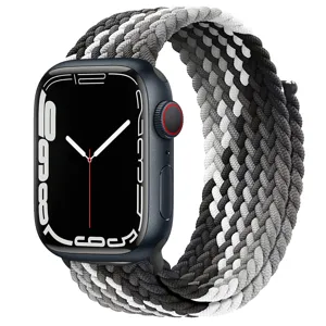 Compatible nylon braided watch strap with gradient black grey white design for smart watch.