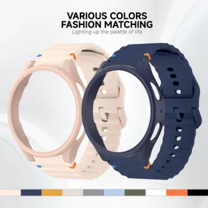 Bracelet de montre en silicone et boitier creux PC, design ondule, diverses couleurs.
